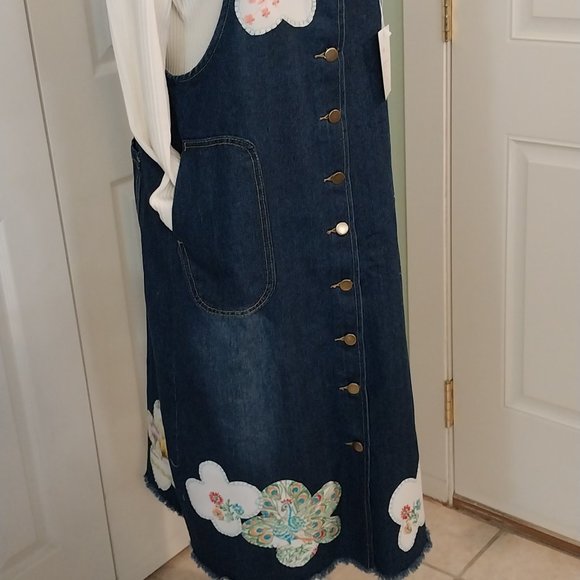 2945 Size Large Blue Jean Appliqued Jumper, 100% Cotton - Picture 2 of 12